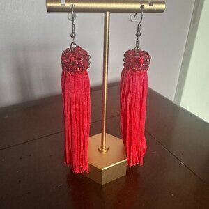 Light Siam Swarovski Fringe Ballroom Earrings